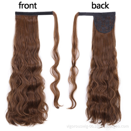Vigorous 24 Inch Long Wavy Ponytail Extensions Synthetic Mixed Brown Wrap Around Ponytail Clip in on Hairpiece for Women Party